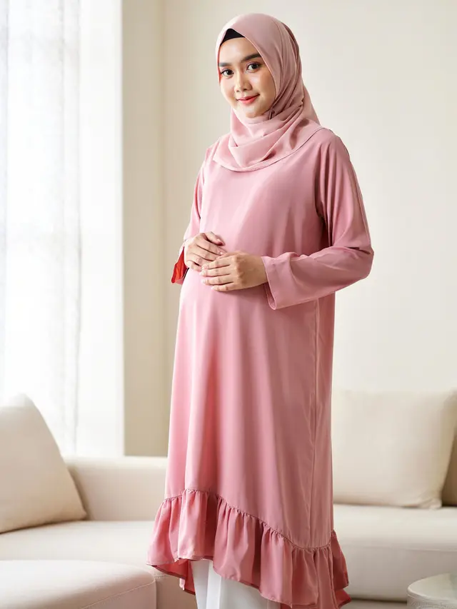 Model Gamis Ibu Hamil Kombinasi Polos Nyaman