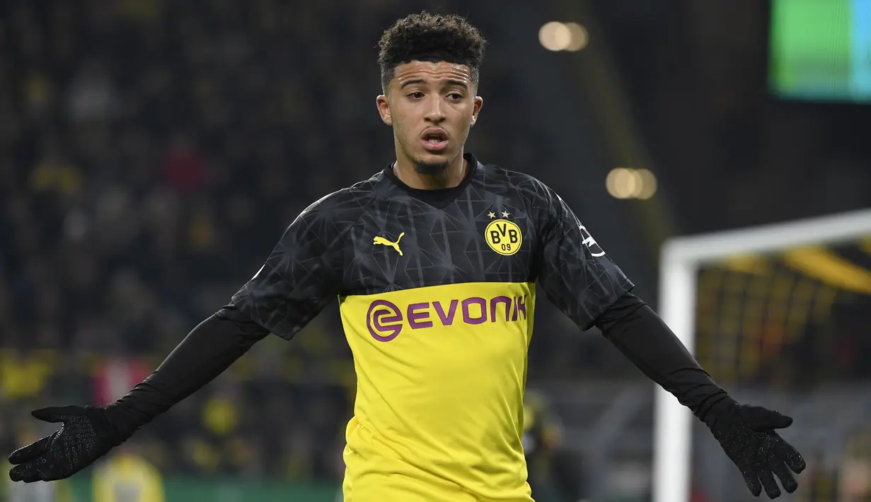 Jadon Sancho didatangkan Dortmund pada pada tahun 2017. Sancho nyaris tak pernah gagal berkontribusi terhadap gol Borussia Dortmund di Bundesliga. (AFP/Ina Fassbender)