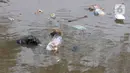 Sebagian warga dan anak yang tinggal di bantaran kali Ciliwung dimanfaatkan untuk mencari barang bekas botol plastik dan berenang anak. (merdeka.com/Imam Buhori)