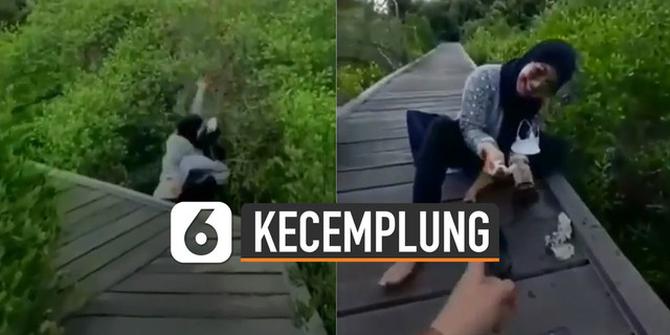 VIDEO: Apes, Perempuan Bergaya Saat Direkam Justru Jatuh Terperosok Ke Hutan Mangrove