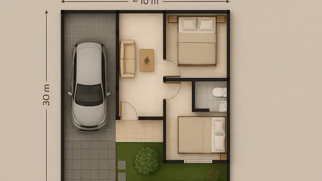 Rumah Sederhana 1 Lantai dengan 2 Kamar Tidur (Foto: Rizka Nur Laily via ChatGPT)