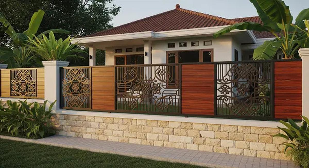 8 Desain Pagar Besi Kombinasi Kayu dan Batu Alam, Bikin Hunian Tampak Modern