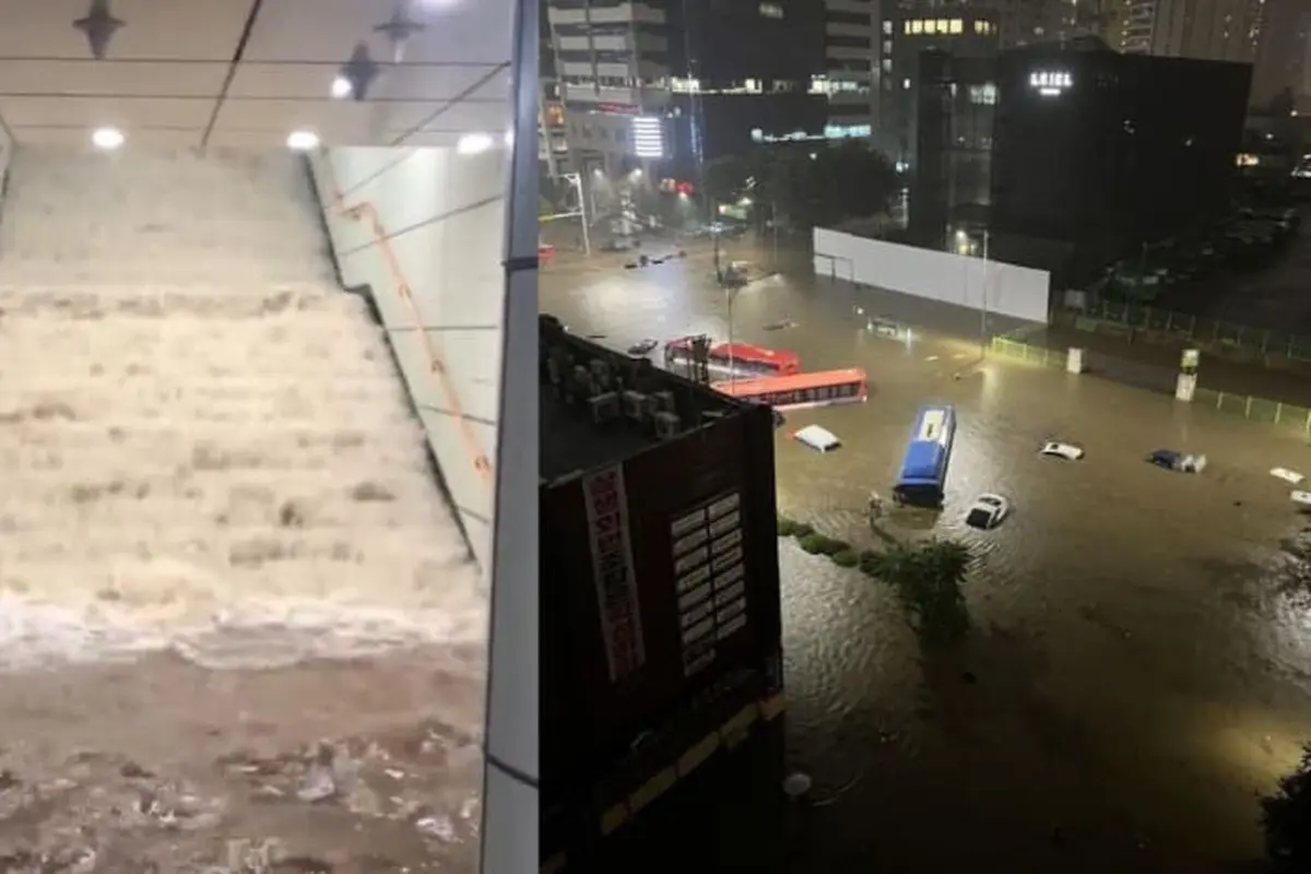 Banjir di Seoul, Korea Selatan pada 8 Agustus 2022. (Foto: Twitter/@i_melody_you/@cafetero7878)