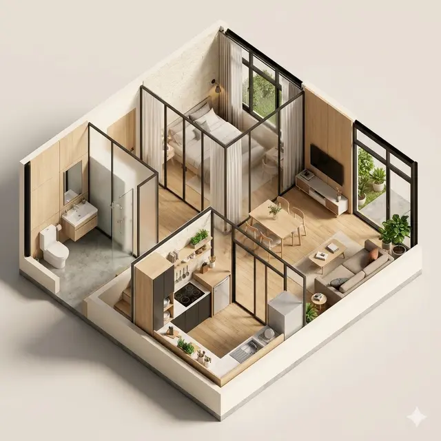 Denah Rumah 6x6 Modern Tanpa Banyak Dinding
