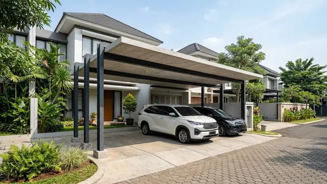 Model Kanopi Carport dengan Tiang Minimalis/AI Generated