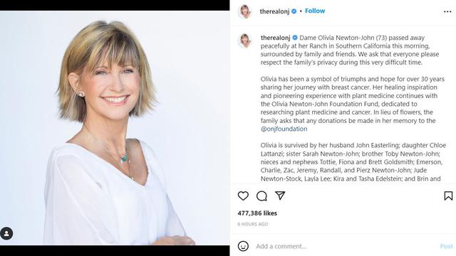 Unggahan suami Olivia Newton-John. (Instagram/ therealonj)