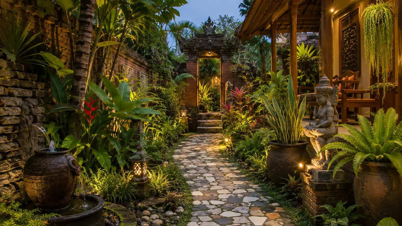 Inspirasi Taman Ala Bali dari Barang Bekas