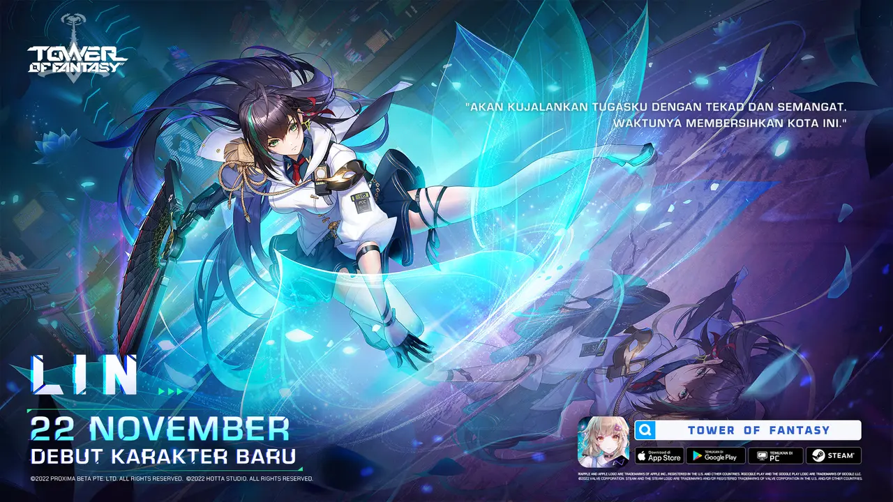 Karakter Lin di Tower of Fantasy (Level Infinite/Hotta Studio)