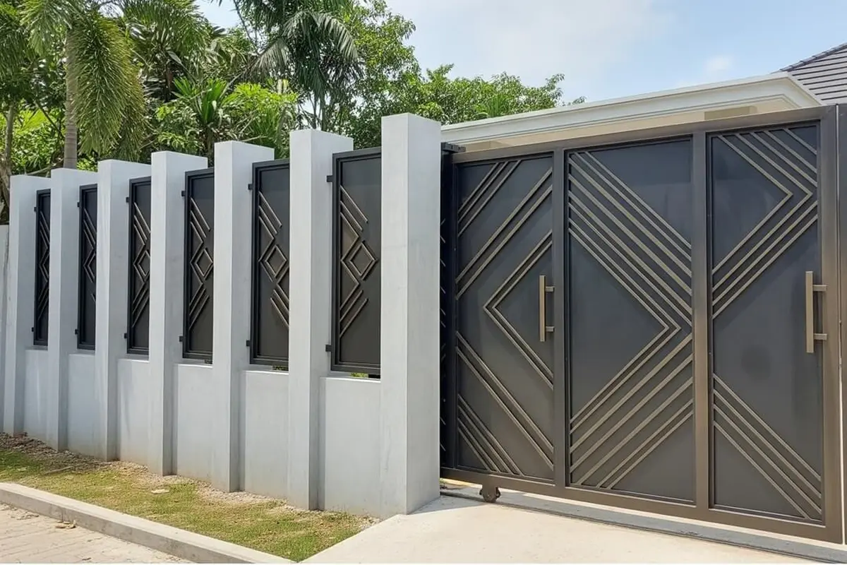 Pagar Beton Kombinasi Besi Minimalis dan Estetik