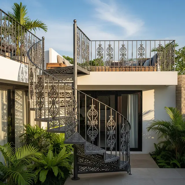 Model Tangga Besi Melingkar untuk Rooftop Rumah Minimalis