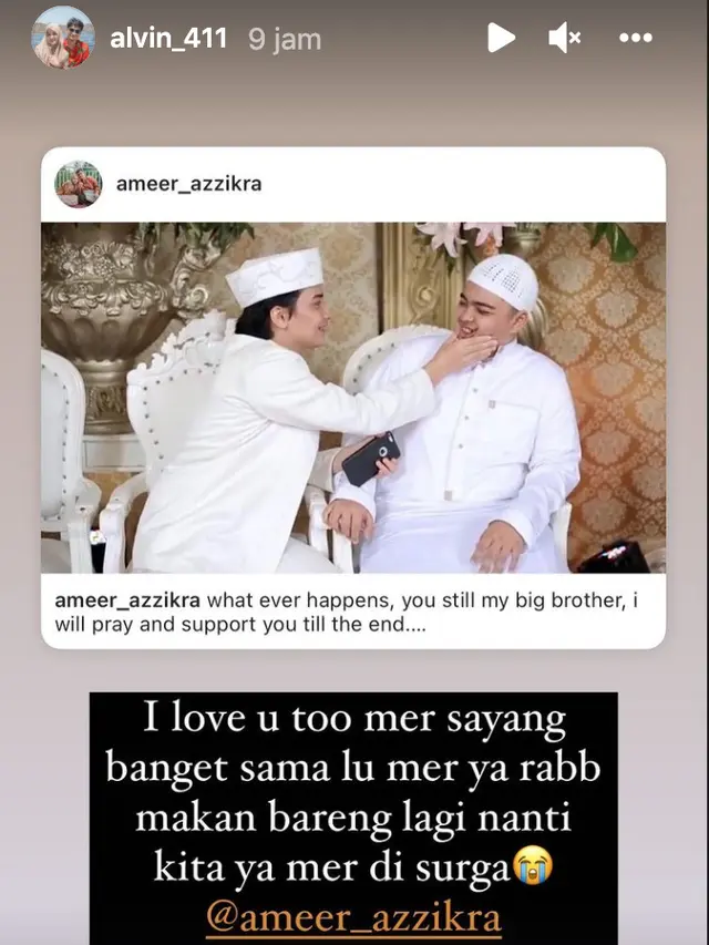 Unggahan Alvin Faiz soal Ameer Azzikra. (Foto: Instagram @alvin_411)