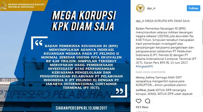 Gambar yang dimuat di akun resmi instagram DPR RI. (istimewa)