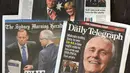 Salah satu surat kabar menampilkan wajah Perdana Menteri baru Malcolm Turnbull, Australia, Selasa (15/9/2015). Turnbull berhasil mengalahkan Tony Abbott dalam pemungutan suara kepemimpinan Liberal di Gedung Parlemen di Canberra. (AFP PHOTO/William West)