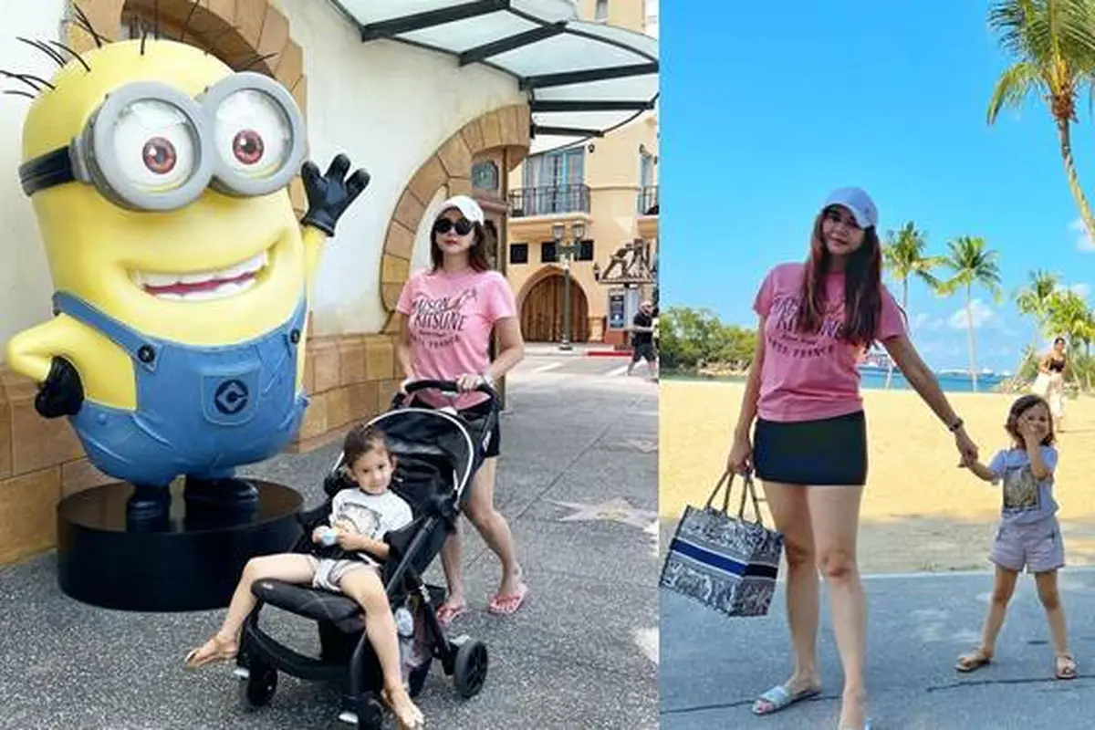 7 Potret Aura Kasih dan Arabella Liburan ke Singapura, Seru Main di Pantai