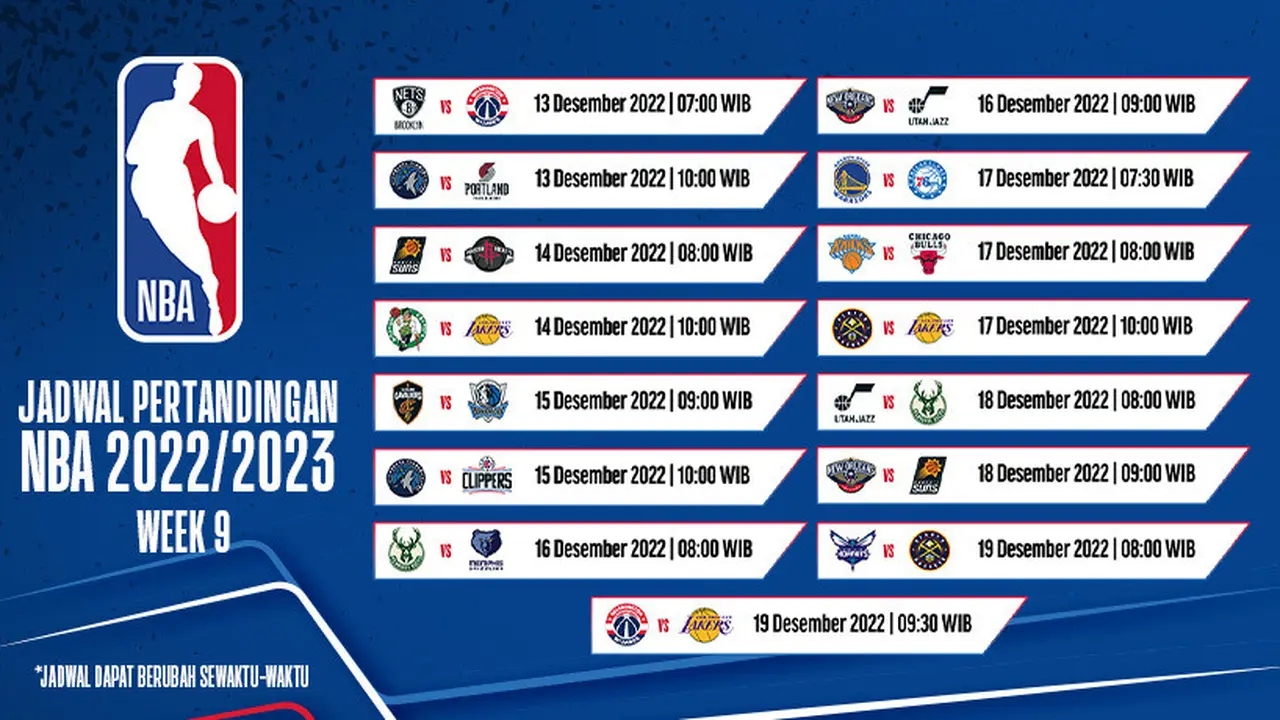 nk Live Streaming NBA Reguler Season 2022-2023 Week 9 di Vidio 13-18 Desember 2022