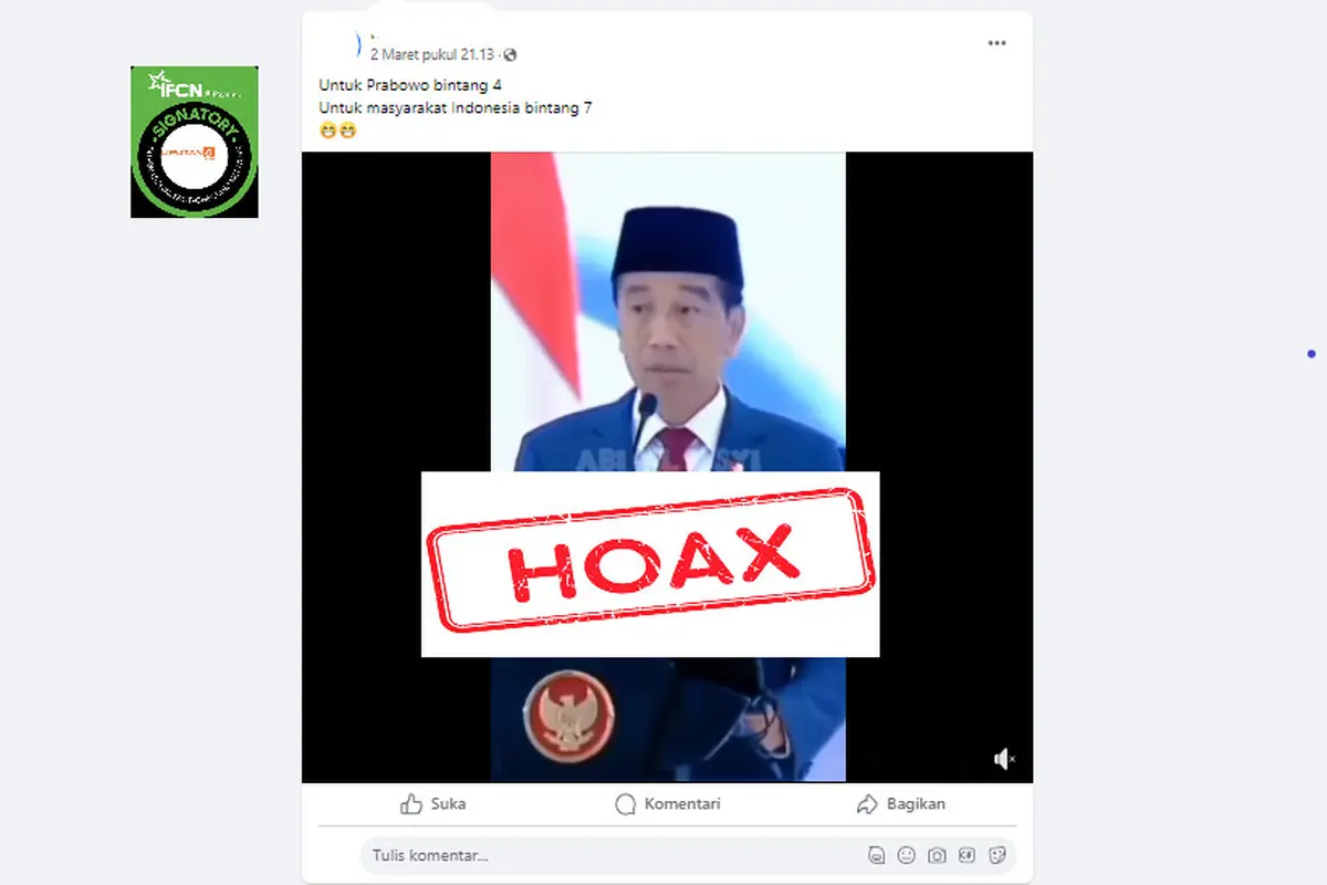Tangkapan layar salah satu hoaks seputar Jokowi