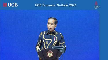Presiden Republik Indonesia Joko Widodo (Jokowi) dalam UOB Annual Economic Outlook 2023 bertajuk “Emerging Stronger in Unity and Sustainably”, Kamis (29/9/2022).
