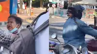 Pakai Helm Bak Bermuka Dua, Pria Ini Bikin Anak Kecil Nangis di Jalanan
