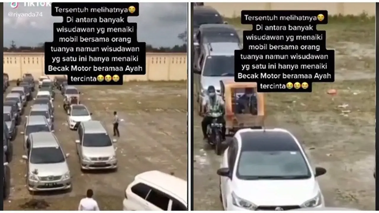 Viral Momen Wisudawan Diantar Ayah Pakai Becak Motor Diantara Mobil, Bikin Haru