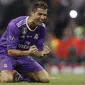 Striker Real Madrid, Cristiano Ronaldo, melakukan selebrasi usai mencetak gol ke gawang Juventus pada laga final Liga Champions di Stadion Millennium, Cardiff, Wales, Sabtu, (3/6/2017). Real Madrid menang 4-1. (AP/Kirsty Wigglesworth)