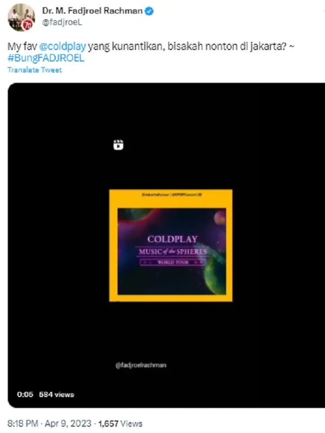Fadjroel Rachman - Coldplay (Foto: Twitter)
