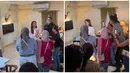 Terlihat para pemain dan kru yang ikut memberikan kejutan untuk Amanda mengabadikan momen tersebut. Kebahagiaan terpancar jelas di wajah bintang film Bila Esok Ibu Tiada ini ketika berdiri menyambut para pemain dan kru yang memberikan kejutan kepadanya. Diketahui para pemain dan kru memberikan kejutan kepada Amanda Manopo tepat di jam 12 malam. (Liputan6.com/IG/@salshabillaadr)