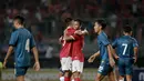 Pemain Timnas Indonesia U-19, Hokky Caraka (tengah) merayakan gol yang dicetaknya ke gawang Brunei Darussalam dalam laga penyisihan Grup A Piala AFF U-19 2022 antara Indonesia menghadapi Brunei Darussalam di Stadion Patriot Candrabhaga, Bekasi, Senin (4/7/2022). (Bola.com/M. Iqbal Ichsan)