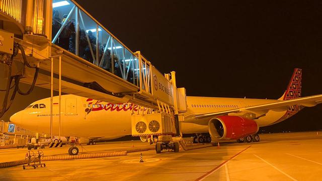 Para WNI mengantre untuk masuk pesawat dan melakukan perjalanan kembali ke Indonesia.