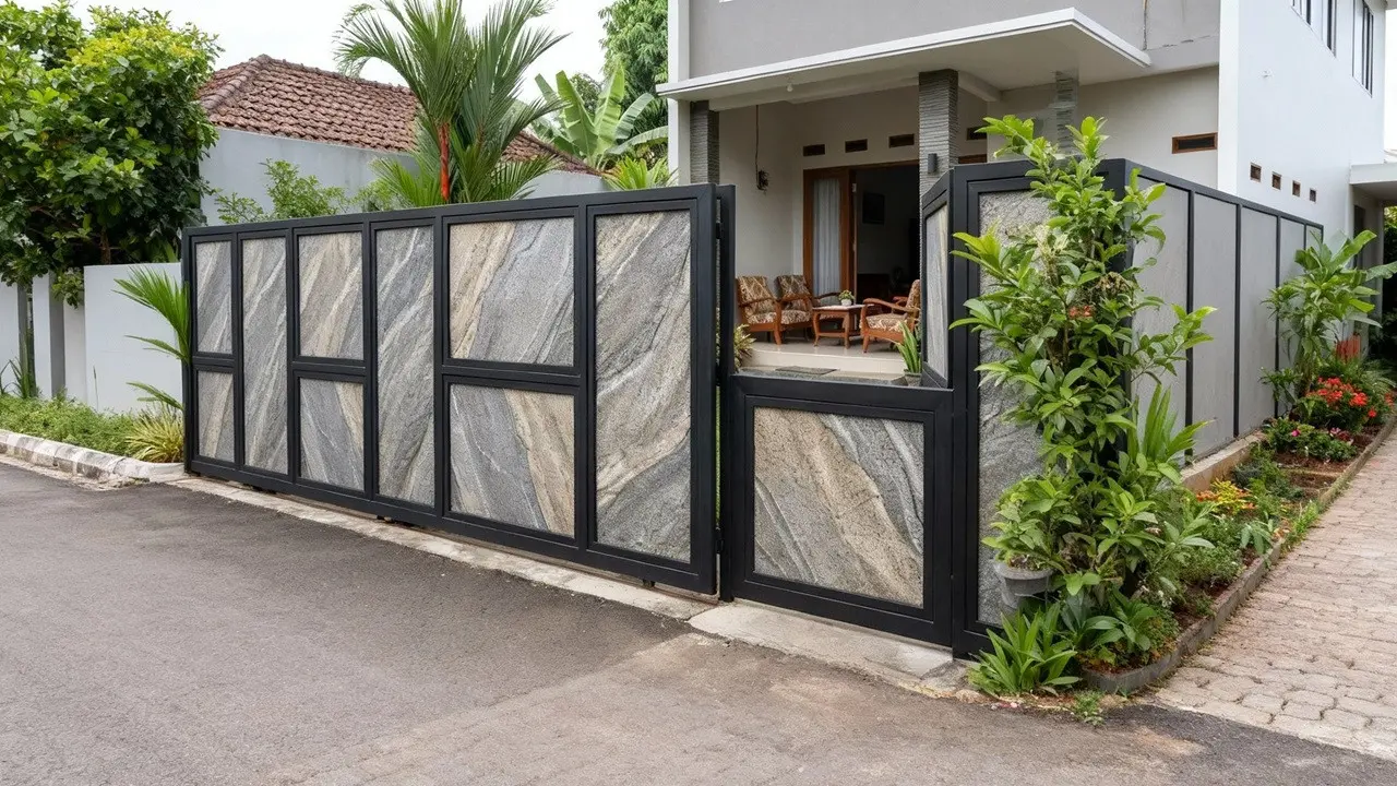 Pagar Rumah Kombinasi Besi Galvanis dan Panel GRC