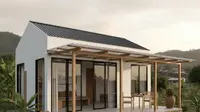 Rumah dengan desain minimalis dan halaman di samping (Foto: Gemini AI)