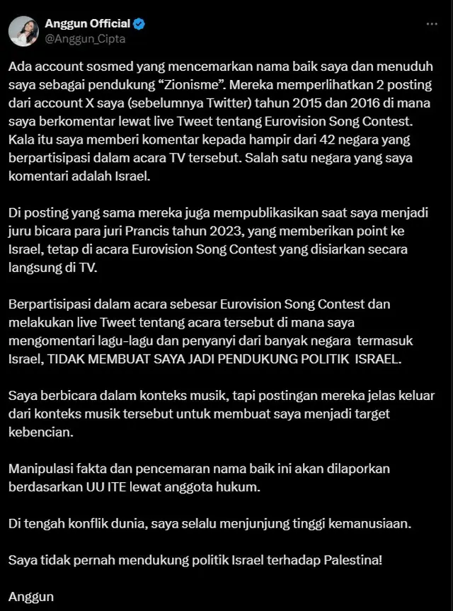 Heboh Anggun C Sasmi dituding zionis pro Israel, sang diva angkat bicara, beri bantahan keras