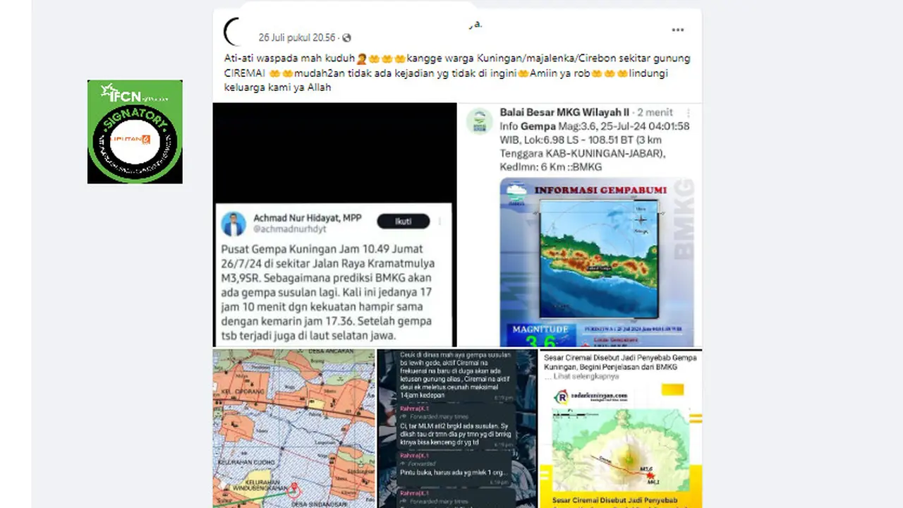 Tangkapan layar  klaim Gunung Ciremai meletus dampak gempa Kuningan 25 Juli 2024