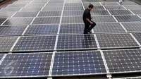 Petugas memeriksa panel surya (Solar Cell) di gedung ESDM, Jakarta, Rabu (2/3/2016). Manfaat pengunaan panel surya untuk industri dapat menghemat energi serta biaya ketika puncak beban listrik tinggi di siang hari. (Liputan6.com/Gempur M Surya) 