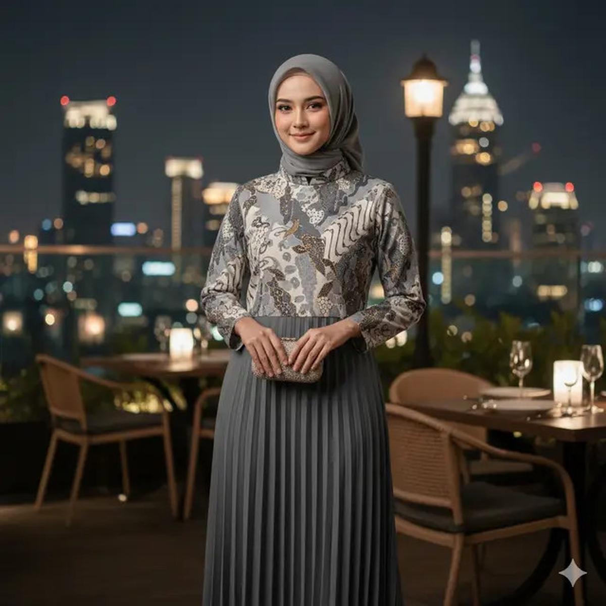 9 Gamis Batik Kombinasi Kain Polos Cocok untuk Pesta, Elegan Saat Kondangan