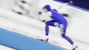 Julie Nistad Samsonen berlari kencang dalam perlombaan 500 meter putri Piala Dunia Speedskating di arena es Thialf, Heerenveen. (Foto: AP/Peter Dejong)