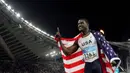 Justin Gatlin akan menjadi sprinter paling senior di Olmpiade Tokyo 2020 nanti. Ia merupakan peraih medali emas nomor 100 meter di Olimpiade Athena 2004. Pelari 39 tahun ini diprediksi akan sabet emas di Olimpiade kali ini, mengingat pernah kalahkan Bolt pada 2017 silam. (Foto: AFP/Franck Fife)