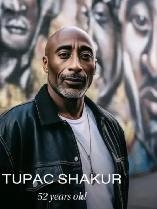 Sebagai seorang rapper, Tupac menjadi sosok yang ikonis. Meninggal di usia yang relatif muda, begini penampilannya saat diperdiksi hidup sampai usai 52 tahun. [Foto: 2023 Twitter.com/eyishazyer | Midjourney]