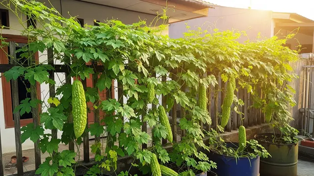 Inspirasi Kebun Pare Rambat di Pagar Rumah Kecil