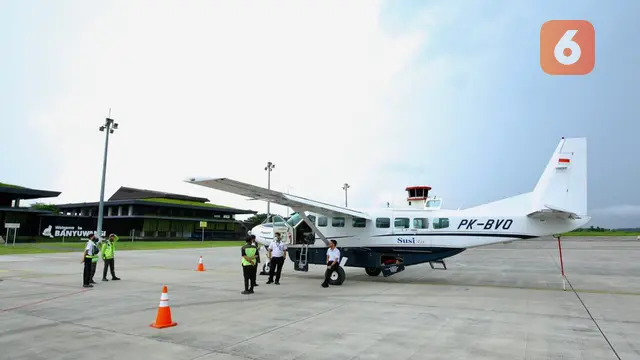 Pesawat Susi Air Rute Banyuwangi- Sumenet Mendarat  di Bandara Internasional Banyuwangi. (Hermawan Arifianto/Liputan6.com)