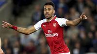 Belakangan ini, beredar kabar bahwa Manchester United sedang mengincar striker Arsenal, Pierre-Emerick Aubameyang. (AP/David Davies)