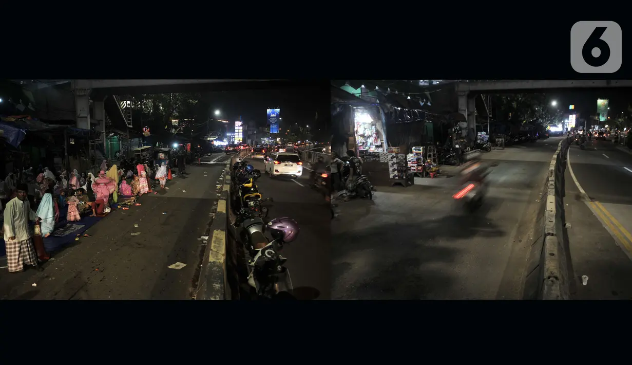 Foto kombo suasana salat Tarawih malam pertama Ramadan tahun lalu dan saat ini di Musala Miftahul Jannah, Pasar Gembrong, Jakarta, Kamis (24/4/2020). Penerapan PSBB untuk memutus rantai penyebaran Covid-19 membuat masjid serta musala di Jakarta meniadakan salat Tarawih. (merdeka.com/Iqbal S Nugroho)