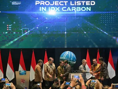 Sebuah pemandangan umum menunjukkan peluncuran perdagangan karbon internasional di Bursa Efek Indonesia, Jakarta, Senin 20 Januari 2025. (BAY ISMOYO/AFP)