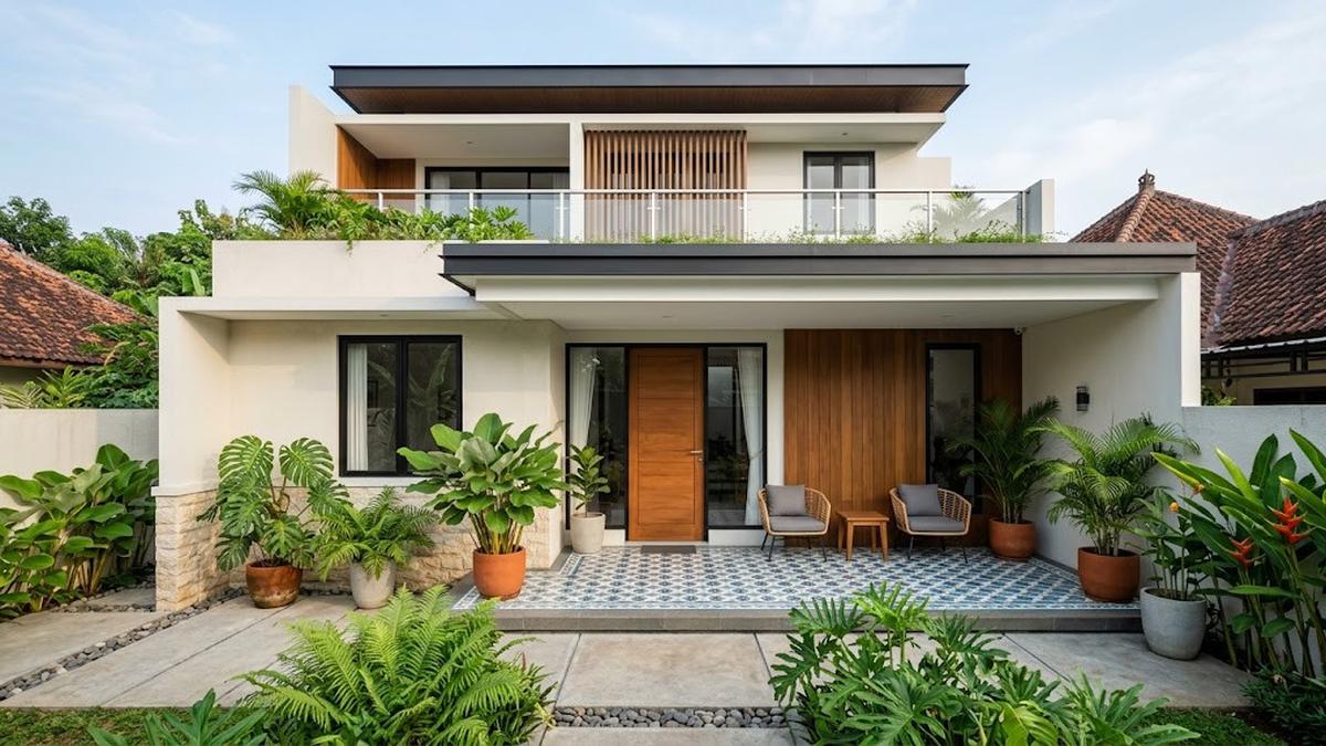7 Warna Cat untuk Rumah dengan Lantai Teras Bermotif, Bikin Fasad Makin Estetik