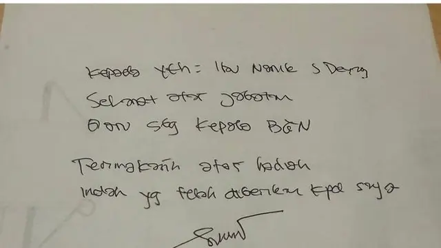 Mantan Wakil Kepala Badan Gizi Nasional (BGN), Sony Sonjaya, menuliskan surat untuk kepala BGN baru, Nanik S Deyang (@sonysonjayabd)