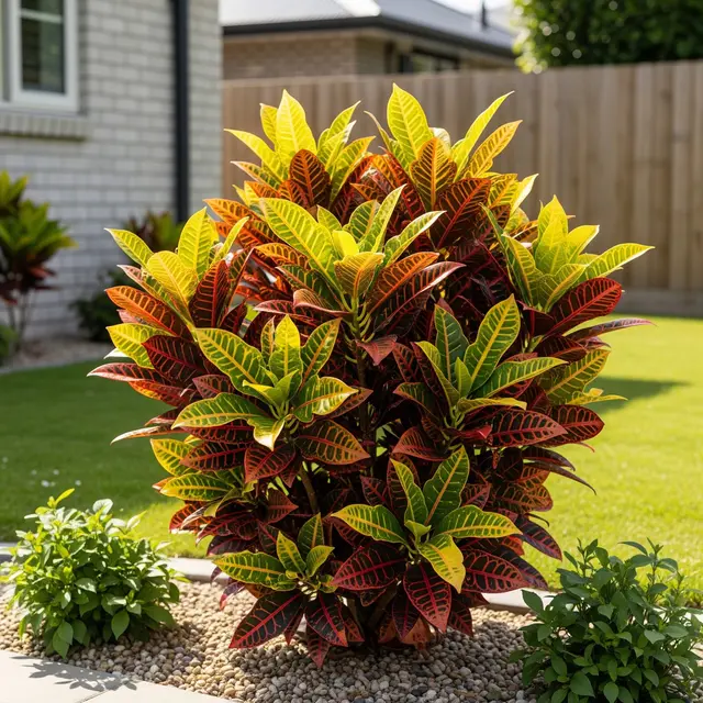 Tanaman Puring (Codiaeum variegatum) di Halaman Rumah (AI Generated)