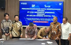 Kerja sama antara PT Pos Indonesia dengan PT Solusi Sinergi Digital Tbk (WIFI) atau Surge. (Dok Pos)