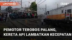 Tampak banyak pengendara motor menerobos palang kereta di Pondok Jati, Jakarta Timur. Diketahui bahwa kereta sudah dekat, namun situasi masih macet