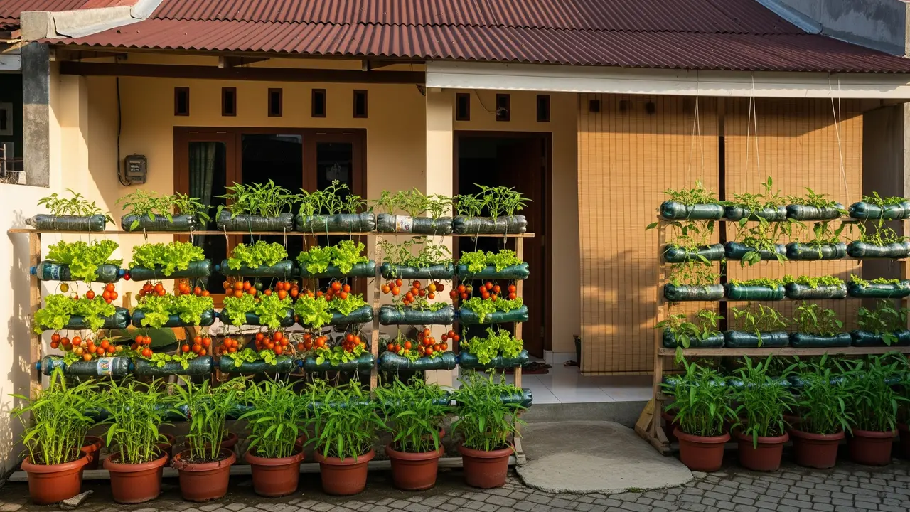 Kebun Sayur dari Botol Bekas yang Cocok untuk Hiasan Teras