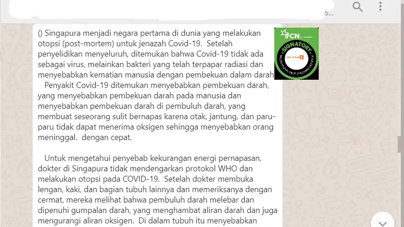 Cek Fakta Liputan6.com menelusuri klaim penemuan Singapura negara pertama outopsi jenazah Covid-19