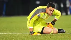 Ekspresi kekecewaan kiper Swiss Diego Benaglio di akhir laga penyisihan Grup H PD 2010 melawan Honduras di Free State Stadium, Bloemfontein, 25 Juni 2010. Skor 0-0. AFP PHOTO / CHRISTOPHE SIMON